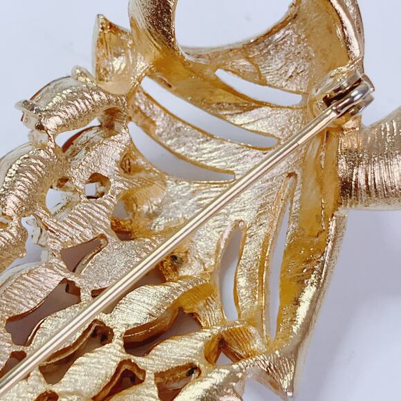 VTG Mid Century Amber Rhinestone Grape Cluster Brooch Gold Tone 1950s Sparkly - Picture 11 of 11